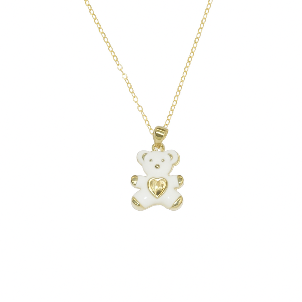 White Teddy Heart Necklace