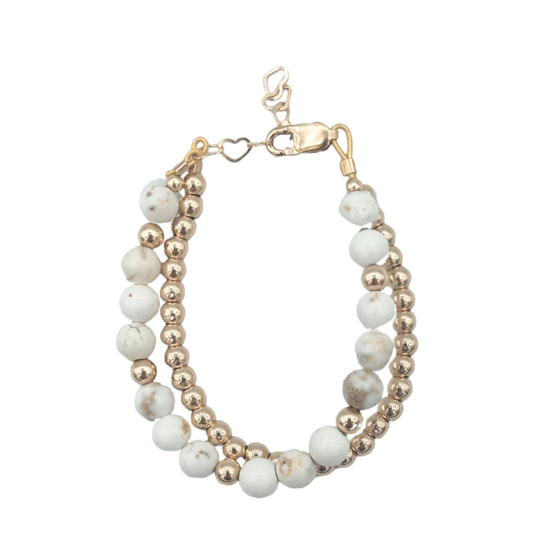 #DS005- Marble White and Solid Gold Double Strand Bracelet