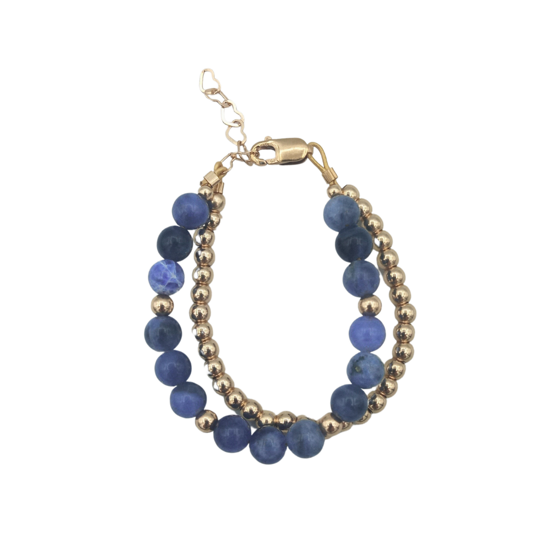 #DS004- Marble Blue and Solid Gold Double Strand Bracelet