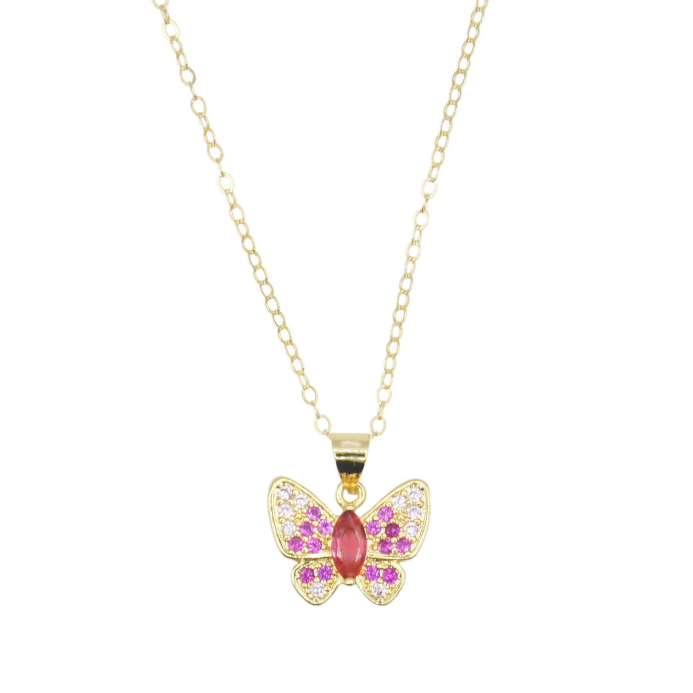 Pink Micro Pave Butterfly Necklace