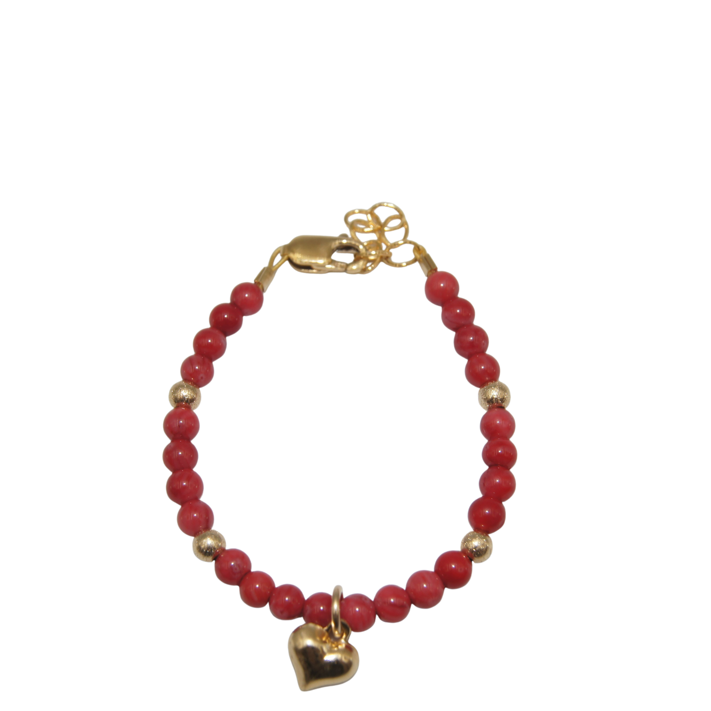 #G154- Red and Gold Puffed Heart Charm Bracelet
